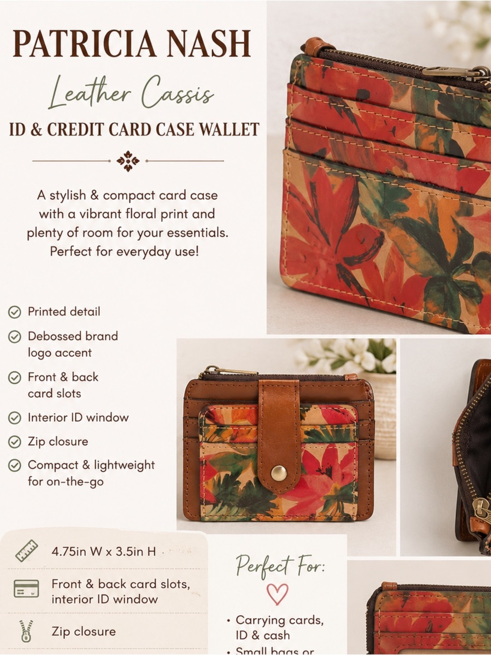 NWT Patricia Nash Cassis ID & Credit Card Case Wallet – Floral Print